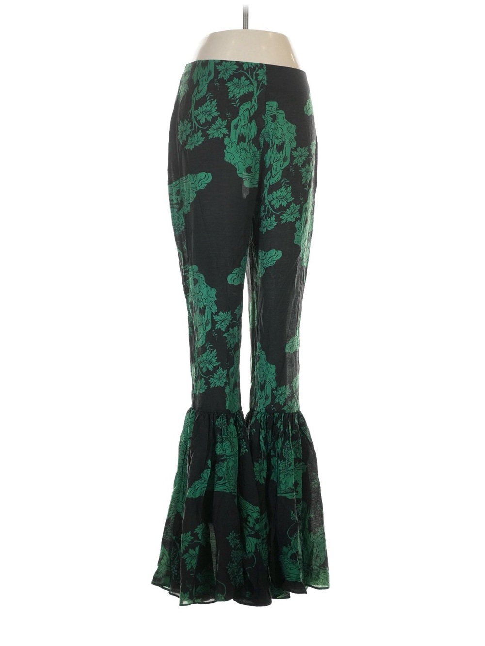 White Lotus Floral-Print Flare Pants with Ruffle Hem